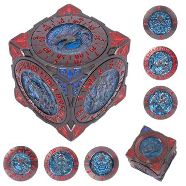 Imagem de DND Spinner Dice - 7-in-1 Metal Dice Set with 3D Relief Dragon Design | Unique Spinner Design for Dungeons & Dragons | Fantasy RPG Polyhedral Dice Set for D&D Players & DM (Blue-red)