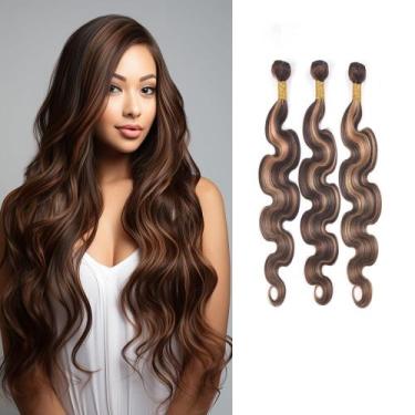 Imagem de Pacotes de cabelo QEUOPE Ombre Brown Highlight P4/30 Body Wave