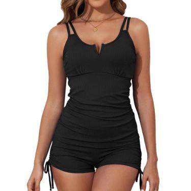 Imagem de Maiô Tankini feminino Aleumdr, para controle de barriga, preto, pequen