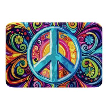 Imagem de Erosebridal Tapete de banho boêmio, placa de paz, tapetes de banheiro, aquarela, sinal de paz, tapetes de 40 x 61 cm, grafite 3D, antiderrapante, tapete de banho para mulheres, homens, adultos