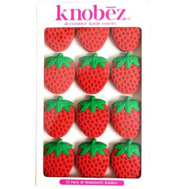 Imagem de Knobēz: Capas decorativas para puxadores - morango - pacote com 12 - decorações de ferragens esticadas, em forma de fruta, sazonal, verão, cozinha, banheiro-cômodas-casa