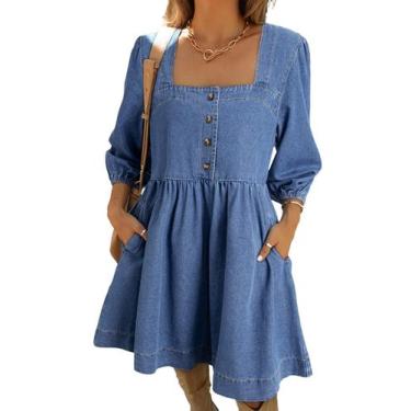 Imagem de Vestido jeans Sidefeel Spring, manga 3/4, solto, azul claro