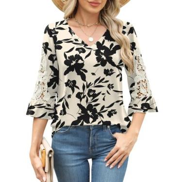 Imagem de Blusa feminina Rapbin, manga 3/4, elegante de verão, casual, preta