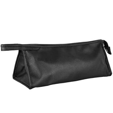 Imagem de Tcwhniev Estojo de transporte para secador de cabelo, à prova d'água, bolsa de armazenamento de couro PU, organizador de armazenamento portátil de viagem para secador de cabelo modelador de ar (preto)