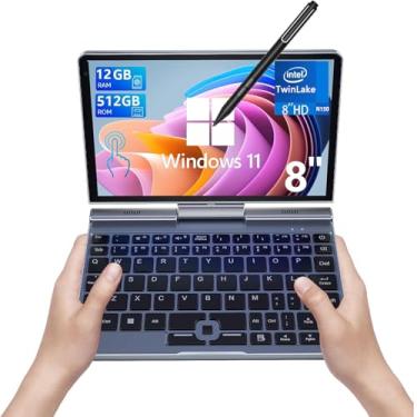 Imagem de Mini laptop, laptop pequeno Win 11 Pro 20.3 cm HD Touch Screen N150 2 em 1 bolso PC 12GB LPDDR5 RAM, 512GB/1TB SSD Wi-Fi 6, BT 5.2, HDMI, laptop conversível com câmera de 2MP (N150-12GB+512GB)