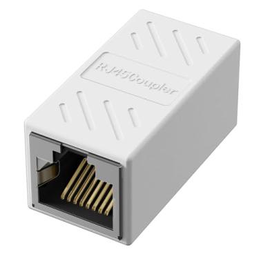 Imagem de Ethernet RJ45 Adapter - Shielded in-Line Coupler for Cat7/Cat6/Cat5e/cat5 Ethernet Cable Extender Connector - Female to Female, White