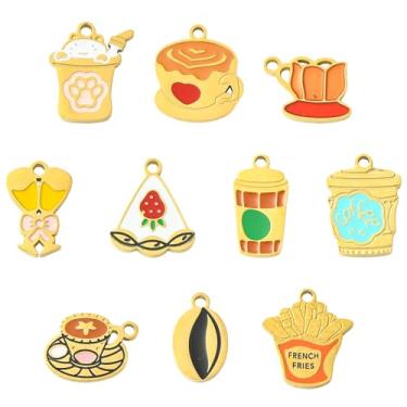 Imagem de UR URLIFEHALL 10 peças, 10 estilos, pingentes de comida de aço inoxidável, esmaltado, xícara de café, pizza, batatas fritas, pingentes para colar, pulseira, chaveiro