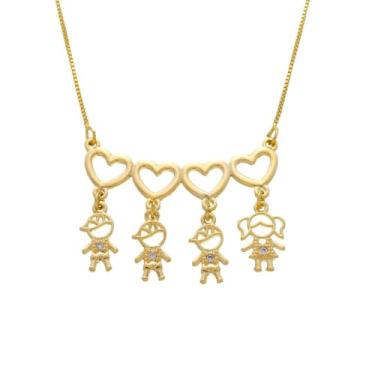 Imagem de Colar 4 Filhos Com Pingente 3 Meninos e 1 Menina Banhado A Ouro Corrente Com Ajuste No Comprimento Antialergico Semijoia