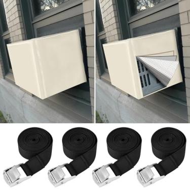 Imagem de Ribbonlic Pacote com 2 capas de ar condicionado para janela inverno à prova de vento 3 camadas isolamento de ar condicionado de janela com folha de alumínio cobertura de espuma de 2 mm para unidade CA