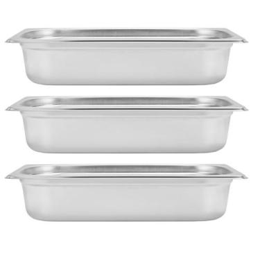 Imagem de Kit Três Cubas Gastronomica Padrão Gn 1/3 65mm Inox sem Alça Com tampa