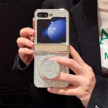 Imagem de Capa de celular luxuosa com suporte magnético e glitter para Samsung Galaxy Z Flip 6 5 Flip6 com dobradiça de corrente, capa com suporte para Samsung Galaxy Z Flip5