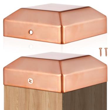 Imagem de Tandefio 2 Pçs Tampas de Poste de Cobre Sólido Tampas de Decks de Pirâmide com Parafuso para Metal Madeira Cedro Cerca Corredores Caixa de Correio Postes Tampa de Extremidade (10 x 10 cm (Real 3,5 ×