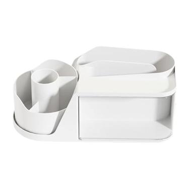 Imagem de Llazsybz Organizador de Mesa Giratório 360°, Porta-lápis Elegante, Suporte de Exposição para Penteadeira, Maquiagem, Artigos de Escritório, Mesa Rústica, Branco, Tamanho real