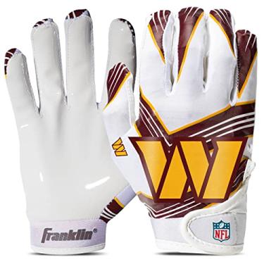 Imagem de Franklin Sports Luvas de futebol americano Washington Commanders Youth NFL – Luvas de futebol infantil com logotipos oficiais da NFL – Equipamento infantil + acessórios – Par juvenil M/G