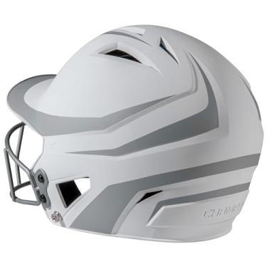 Imagem de CHAMPRO Capacete de rebatedor HX Rise Legend 2 tons com acabamento fosco Fastpitch com máscara facial, grande, prata