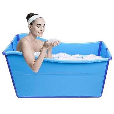 Imagem de Banheira de gelo portátil de tamanho grande para crianças, adolescentes, gêmeos, animais de estimação e adultos pequenos, banheira de gelo dobrável para casa e em movimento (azul)