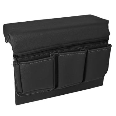 Imagem de wuyaoyao Caixa de armazenamento de braço para janela de carro, bolsa de armazenamento lateral de porta automotiva de couro e almofada de descanso de cotovelo, almofada de descanso de braço de porta de