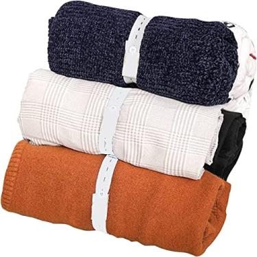 Imagem de Faixa elástica com furos para botão, organizador de armário 20 peças para lençol, sistema de organização de roupas para gaveta, faixa de armazenamento de cobertor, economizador de espaço no guarda-roupa para roupa de cama edredom toalha de suéter, branco