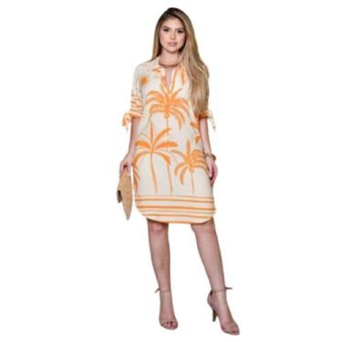 Imagem de Vestido Chamise feminina estampada plus size confortável manga curta -