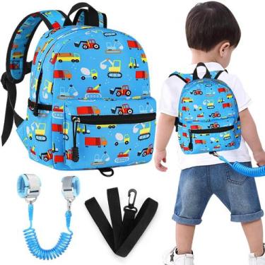 Imagem de Mochila infantil Acmor com coleira, escavadeira anti-perda, azul - Acc