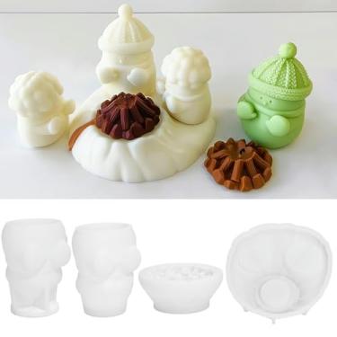 Imagem de Conjunto de molde de silicone de boneco de neve, quente em uma vela de fogo para sabonete, cera de soja, artesanato, conjunto Yeti, molde de resina, presente de festa de casamento, jantar em casa
