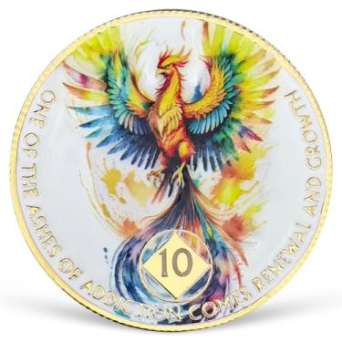Imagem de Medalhão colorido de 10 anos NA Medalhão NA AA Moeda de Sobriedade com Serenity Prayer NA Recovery Chip Celebrando Vida Limpa e Sóbria 1-20 Anos Narcóticos Presentes Anônimos para Homens e Mulheres