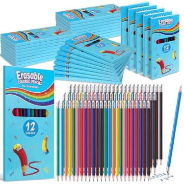 Imagem de AmazingSpark 16 conjuntos de 192 lápis de cor apagáveis, 12 cores, cores lisas com borrachas para desenhar, esboçar, livros de colorir, crianças, adultos, iniciantes, artistas escolares, materiais de