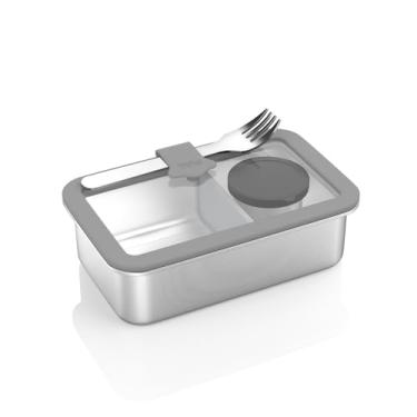 Imagem de Caixa de almoço de aço inoxidável para crianças adultas, recipientes à prova de vazamento de 940 ml com divisor ajustável, seguro para micro-ondas, lancheira de metal com tampa de vidro para trabalho