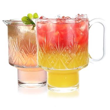 Imagem de WeirdUncle Conjunto de 2 copos de boca larga com alça, copo de vidro transparente vintage de 590 ml, copos de água de grande capacidade, ideal para café gelado, smoothie, coquetel, presente (neve