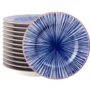 Imagem de Jogo 12 Pratos Rasos Porcelana Decorada Azul Tramontina Abstratta Restaurante Hotel