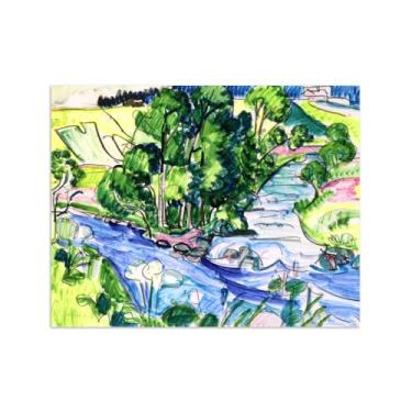 Imagem de Paisagem Abstrata Pôster Famosas Pinturas-Reprodução em Tela-Imagem Decoração Sala de Estar(House in Forest) 60x80cm-23x31in Sem Moldura