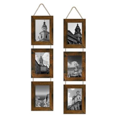 Imagem de ccdcc Conjunto de 2 molduras de colagem de 10 x 15 cm, moldura vertical de vidro real de madeira rústica, 3 aberturas, 10 x 15 cm, marrom