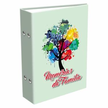 Imagem de Álbum de Fotos Momentos em Família Capa Dura em Papelão Azul com Árvore Colorida 120 Fotos 10x15cm, 60 Folhas em Polipropileno Formato Pocket