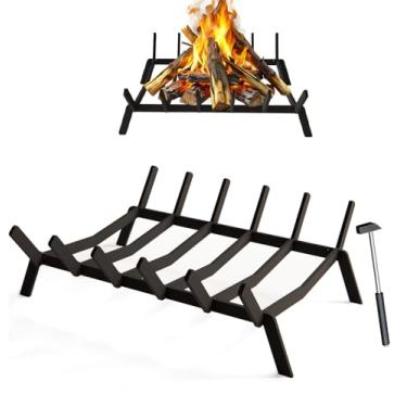 Imagem de FiloxeniaOasis Grelha de lareira de 43 cm, grade de madeira de aço resistente, suporte de tronco de lareira com 6 barras, acessórios de lareira para uso interno/externo/acampamento/chaminé/fogueira