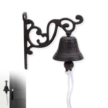 Imagem de Sino de jantar de ferro fundido, sino vintage montado na parede para ambientes externos/internos, sinos de pendurar versáteis para jantar, reuniões e receber convidados, sinos decorativos com som