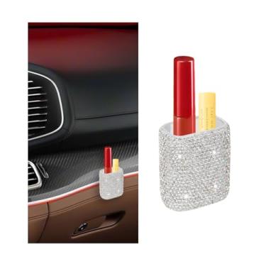 Imagem de BESULEN Suporte de batom para carro brilhante, strass de cristal, organizador de batom vertical para mulheres e meninas, suporte de protetor labial automotivo diamante brilhante, universal para