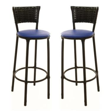 Imagem de KIT 2 Banquetas Alta Encapada Junco Preto Area de Lazer Cozinha Balcão