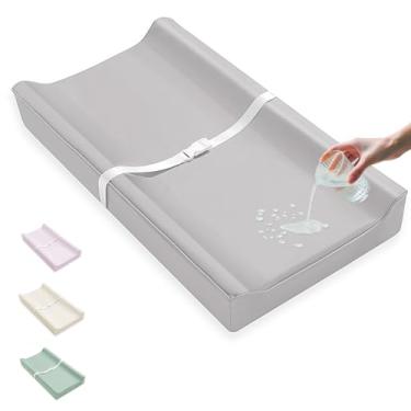 Imagem de Capas de trocador de fraldas de couro vegano para meninas, meninos, à prova d'água e limpável. Serve para trocador de fraldas padrão com dimensões de 81 cm x 40 cm (cinza)