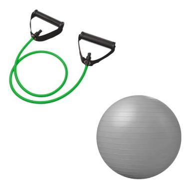 Imagem de JustGoFit Kit Pilates e Alongamento – Bola 55cm + Elástico Extensor Verde 10lbs – Para Reabilitação e Mobilidade (Cinza, 65cm)