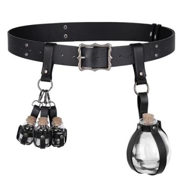 Imagem de HiiFeuer Conjunto de 3 peças Frascos de elixir de cinto de alquimia medieval, fantasia ajustável frascos de vidro, bruxas e feiticeiros fantasia para Ren Faire, Einheitsgröße, Poliuretano, Poliuretano