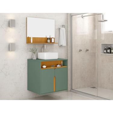 Imagem de Kit De Banheiro Gabinete Com Espelheira Armário Organizador Cuba Suspenso Cristal - K7 Plus Cor: Pistache Com Nature