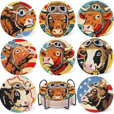 Imagem de DOTZSO 8 peças de kits de porta-copos de arte de diamante piloto com suporte, porta-copos de pintura de diamante para adultos iniciantes, decoração de casa abstrato, presentes divertidos para mulheres