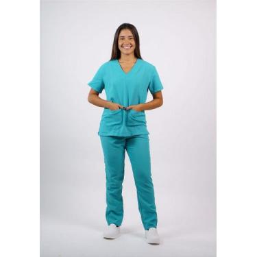 Imagem de Pijama Feminino Oxford Verde Água - Conjunto Hospitalar Scrub - Toka B