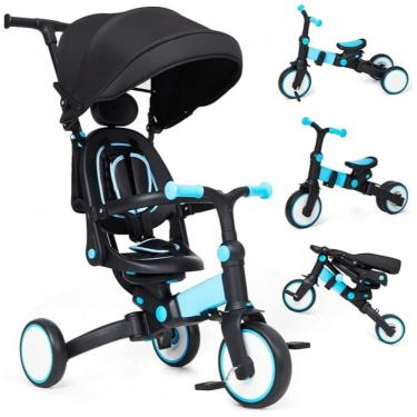 Imagem de Triciclo Infantil 7 em 1 GAOMON, Dobrável e com Guidão Removível e Ajustável, Bike de Empurrar com Pedal Removível, Capota e Grade de