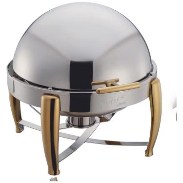 Imagem de Rechaud Redondo 6 L em Aço Inoxidável com Tampa e Queimador Winco Prata e Dourado