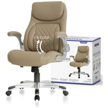 Imagem de Cadeira de Escritório Ergonômica em Couro Sintético com Apoio de Braços, Nouhaus Posture, Cinza