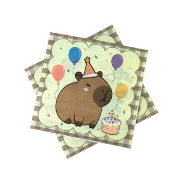 Imagem de Decorações de festa de aniversário Capivara, guardanapos com tema capivara 40 peças - guardanapos de papel descartáveis para festa de roedores de água gordinhos para crianças, aniversário, chá de bebê