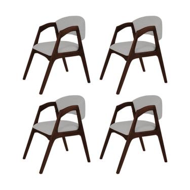 Imagem de Conjunto com 4 Cadeiras de Jantar Estofada Gabriela Castanho Linho Cinza Prata