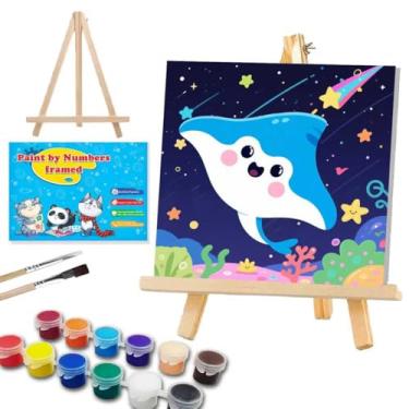 Imagem de Kit Manta Paint by Numbers para crianças com moldura, kits de pintura de desenho animado para crianças de 4 a 6 anos, kits de pintura a óleo acrílica fácil com números para decoração de parede de casa