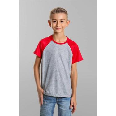 Imagem de Blusa Infantil Raglan Cinza Mescla com Manga Vermelha 100% Poliéster -